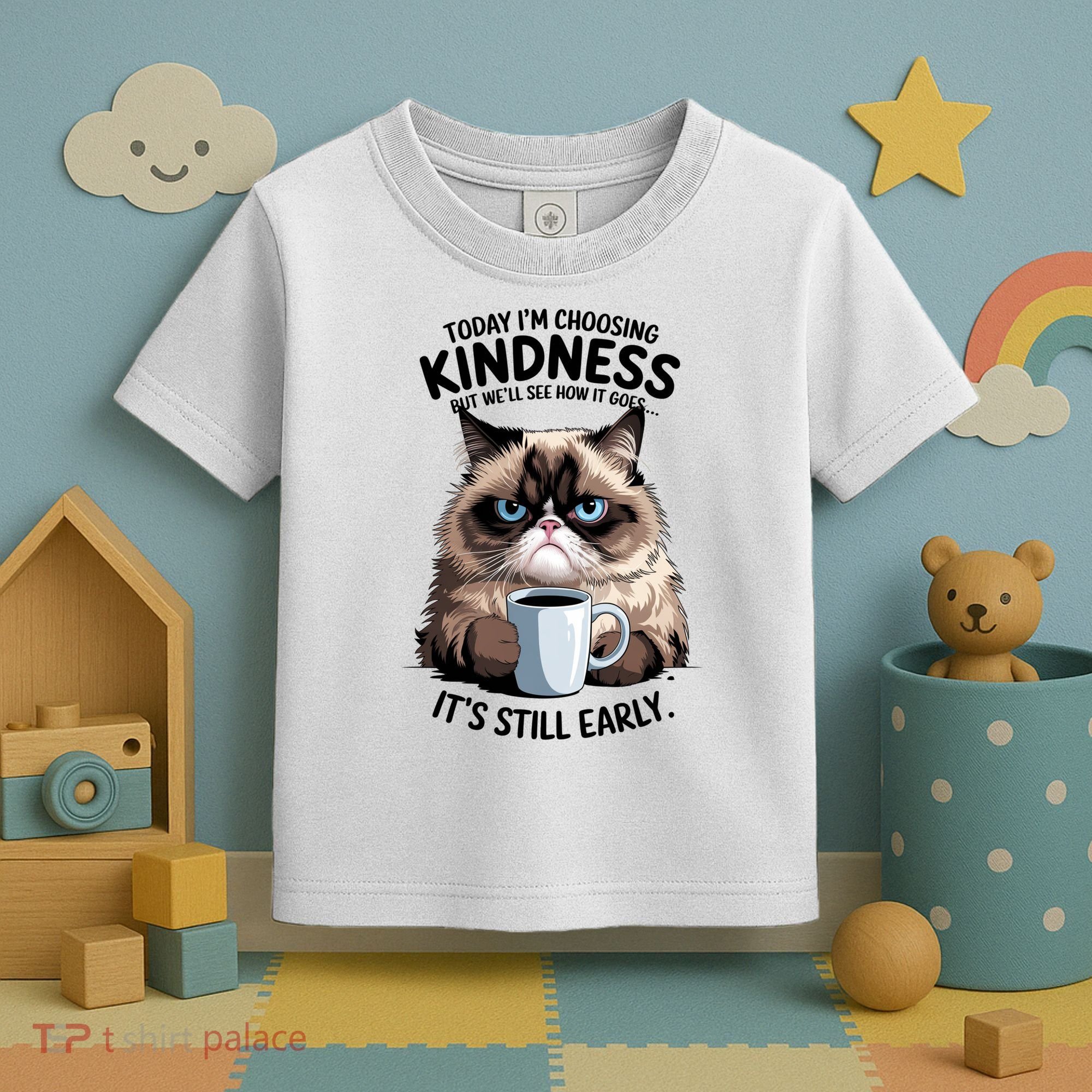 Grumpy Cat With Coffee Funny Meme Quote Toddler T-Shirt