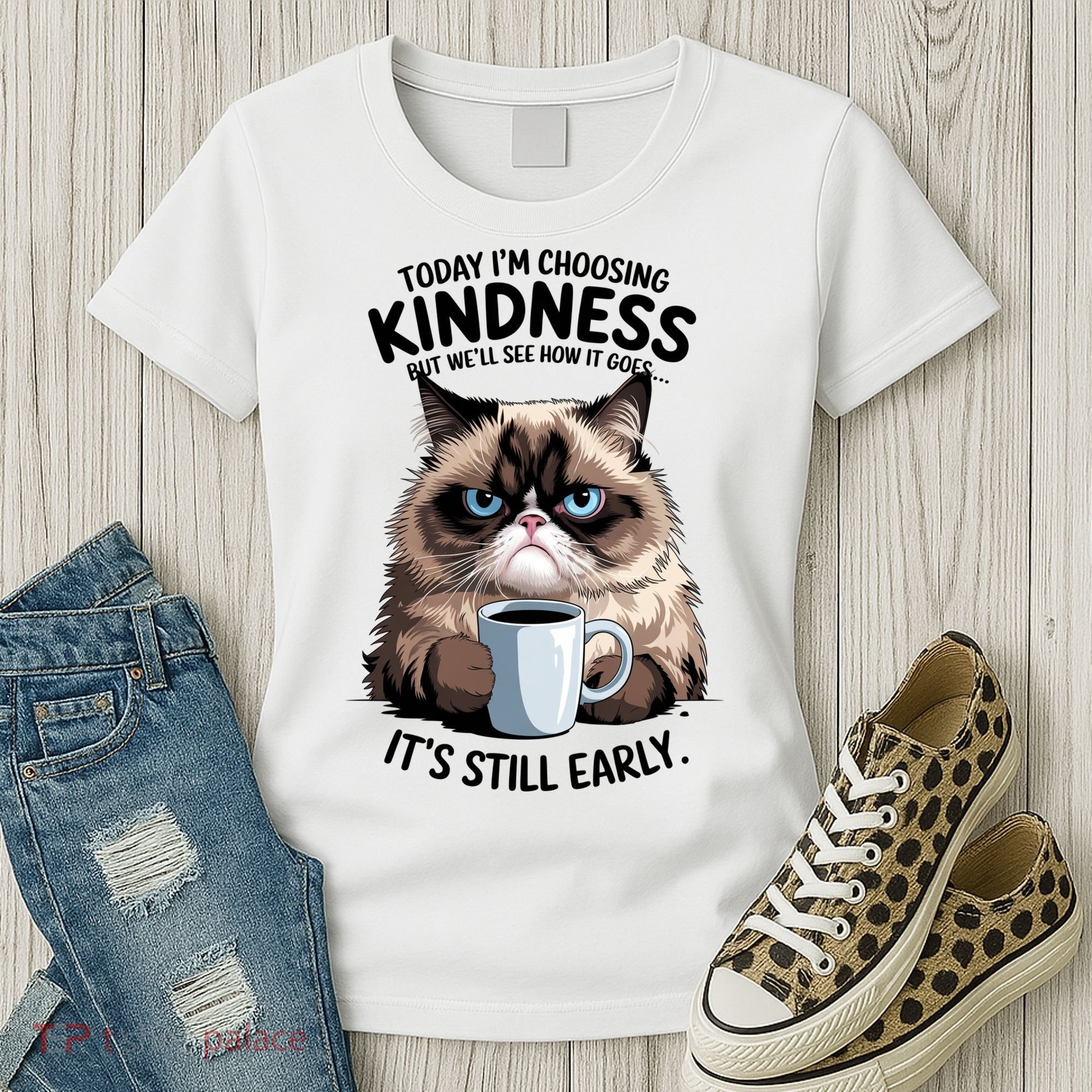 Grumpy Cat With Coffee Funny Meme Quote Women's T-Shirt
