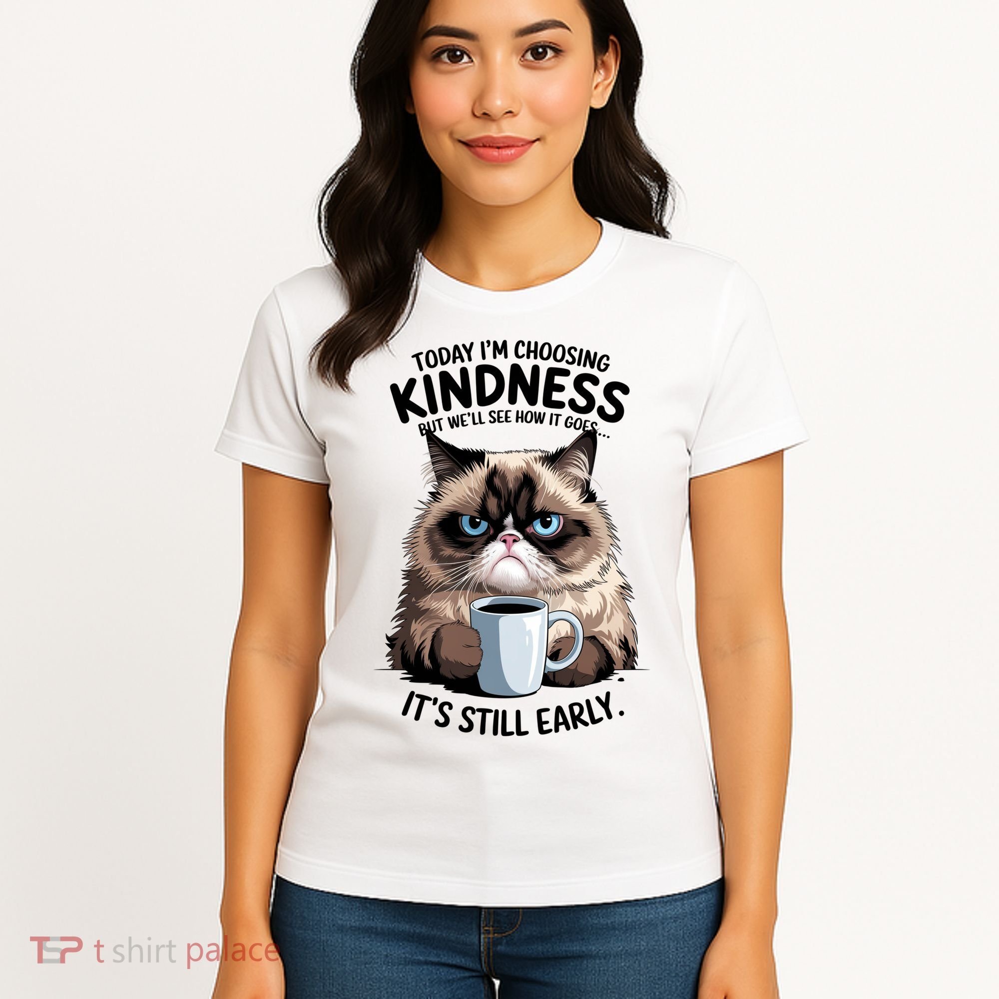Grumpy Cat With Coffee Funny Meme Quote Women's T-Shirt
