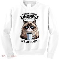 Grumpy Cat With Coffee Funny Meme Quote Kids Sweatshirt thumb 0