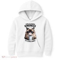 Grumpy Cat With Coffee Funny Meme Quote Kids Hoodie thumb 0
