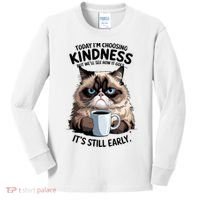 Grumpy Cat With Coffee Funny Meme Quote Kids Long Sleeve Shirt thumb 0