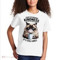 Grumpy Cat With Coffee Funny Meme Quote Kids T-Shirt thumb 2