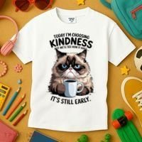 Grumpy Cat With Coffee Funny Meme Quote Kids T-Shirt thumb 3