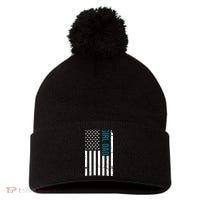 Girl Dad American Flag Pom Pom 12in Knit Beanie thumb 0