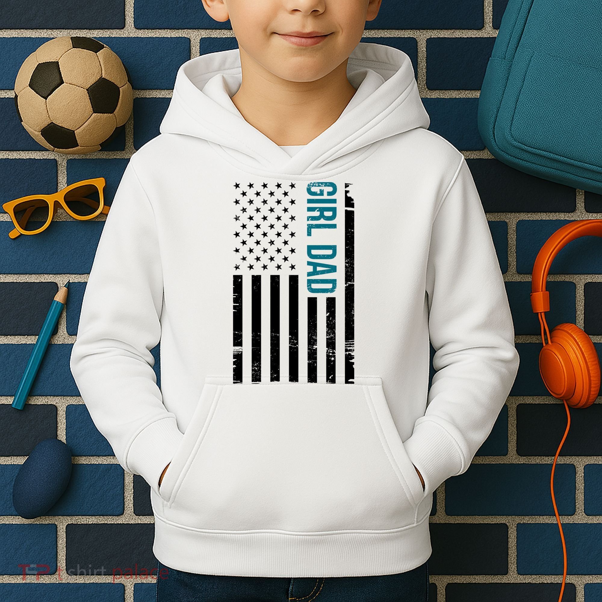 Girl Dad American Flag Kids Hoodie