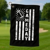 Game Day American Flag Football Lover Golf Towel thumb 1