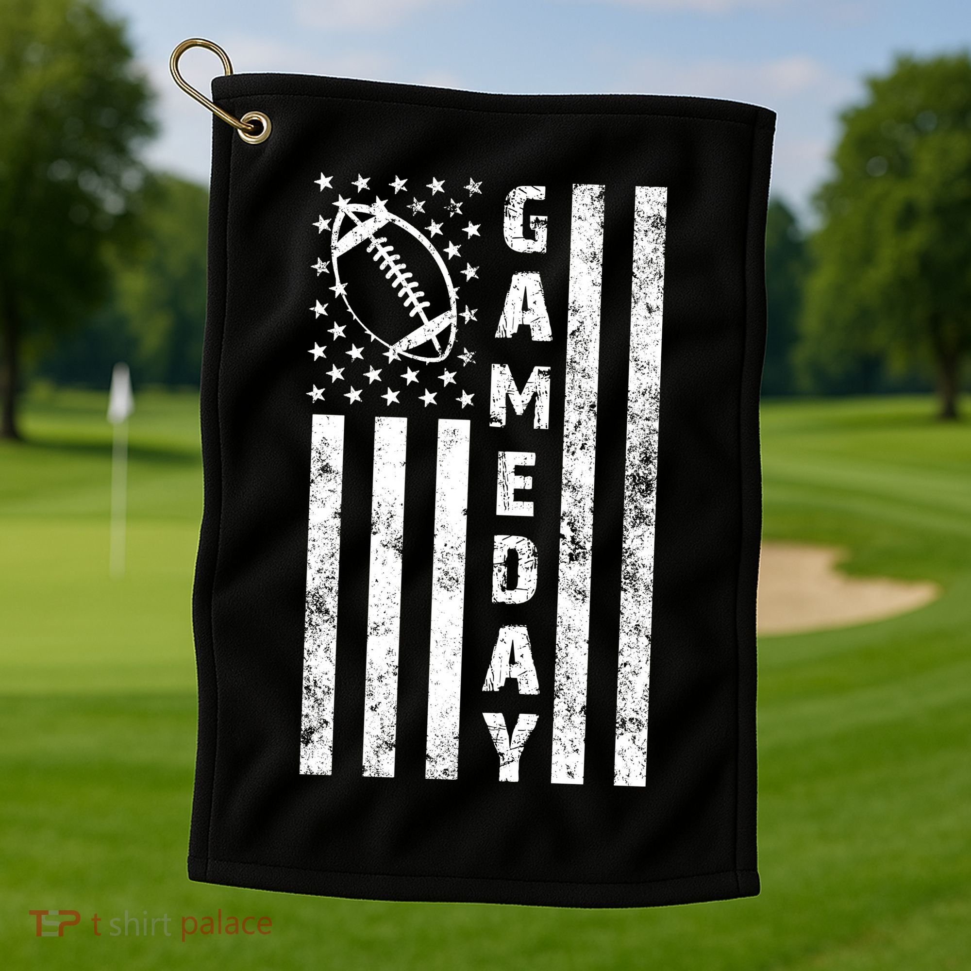 Game Day American Flag Football Lover Golf Towel