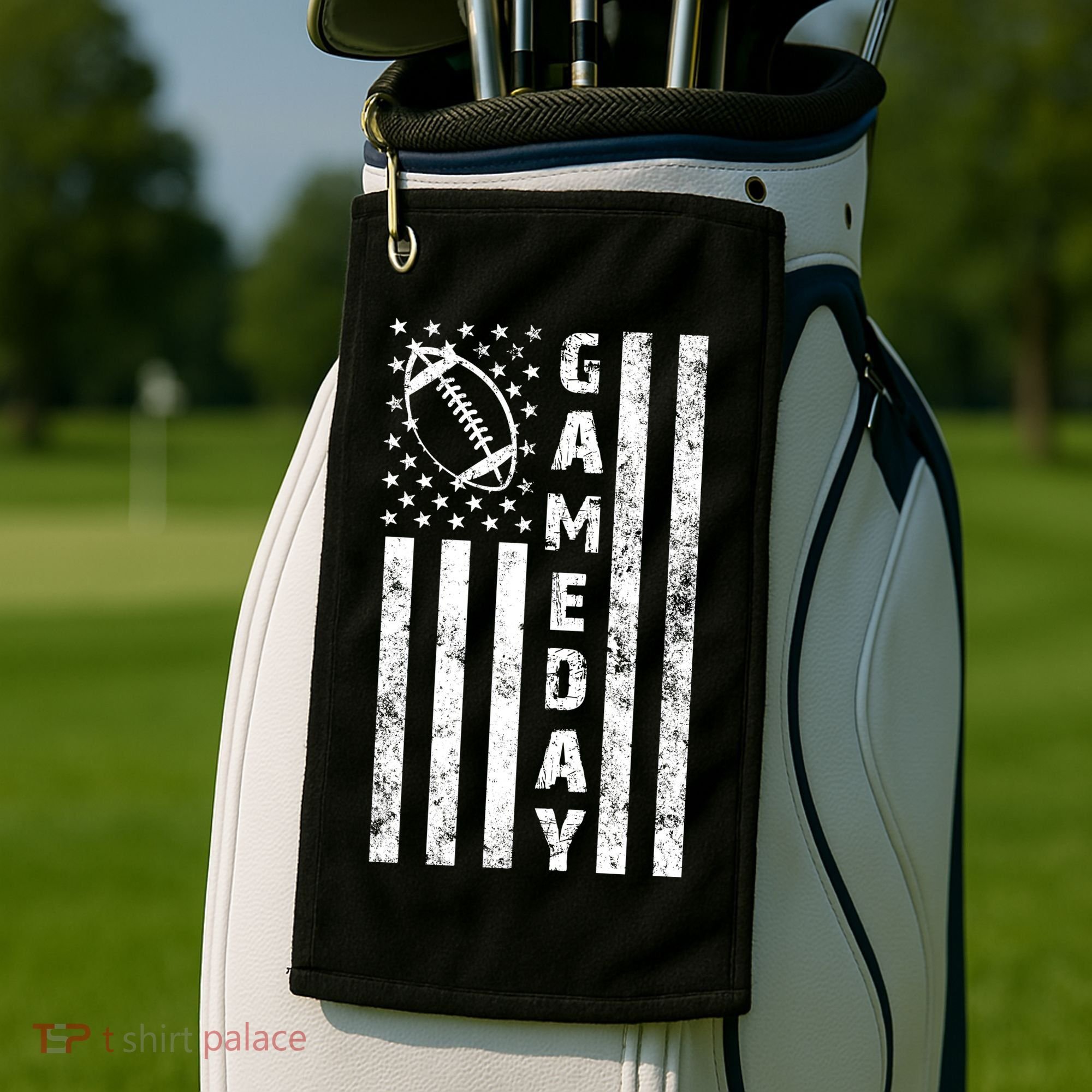 Game Day American Flag Football Lover Golf Towel