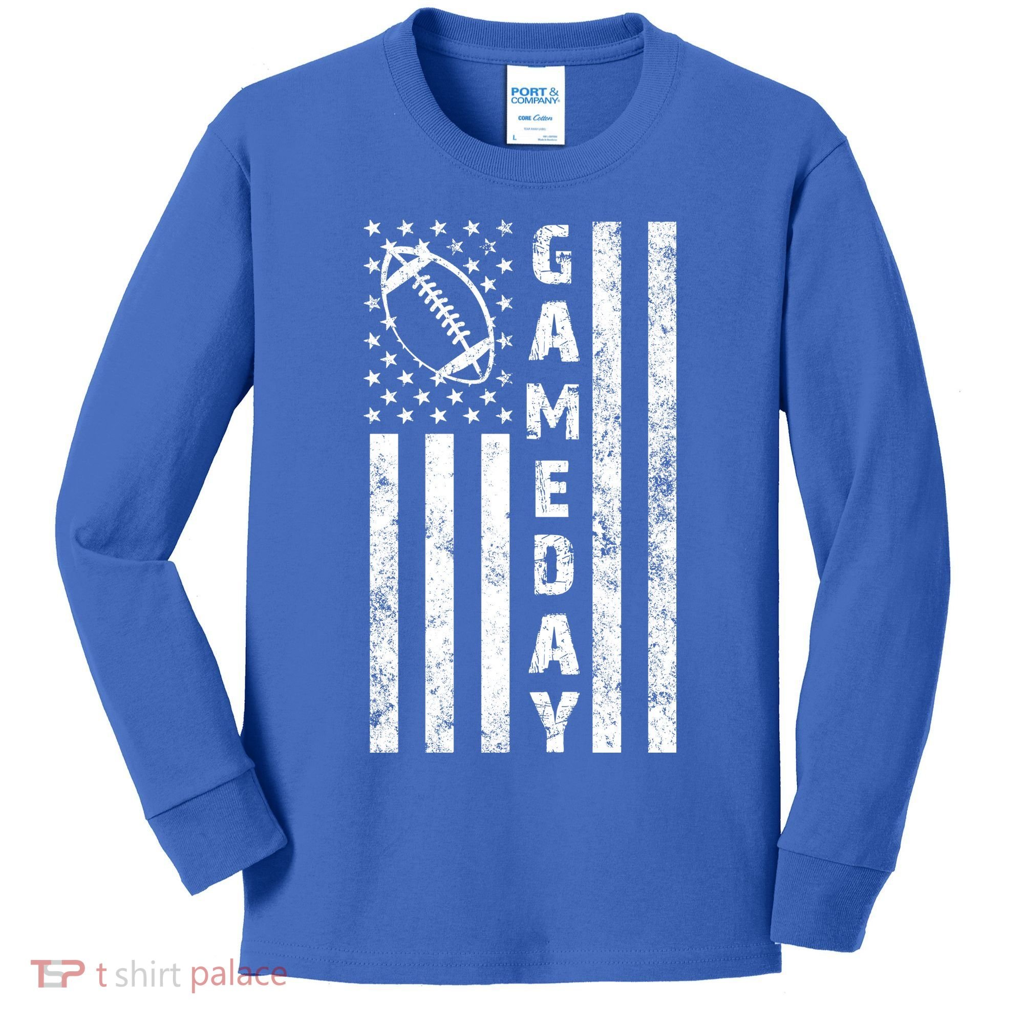 Game Day American Flag Football Lover Kids Long Sleeve Shirt