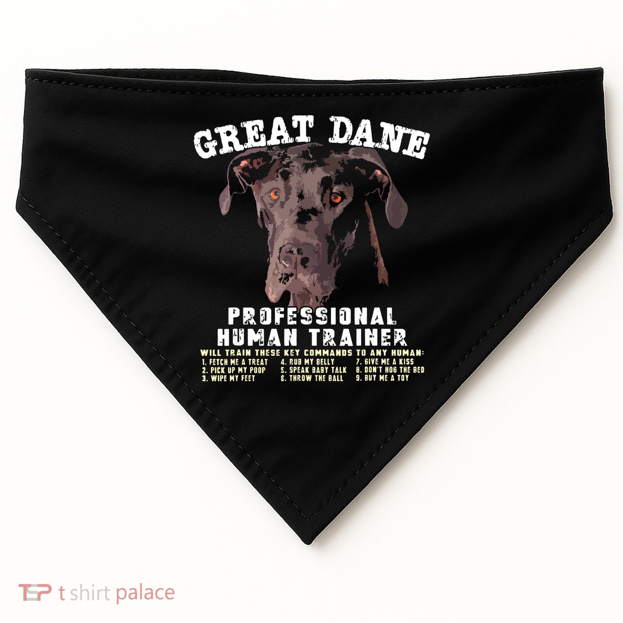 Great Dane Black Professional Human Trainer USA-Made Doggie Bandana