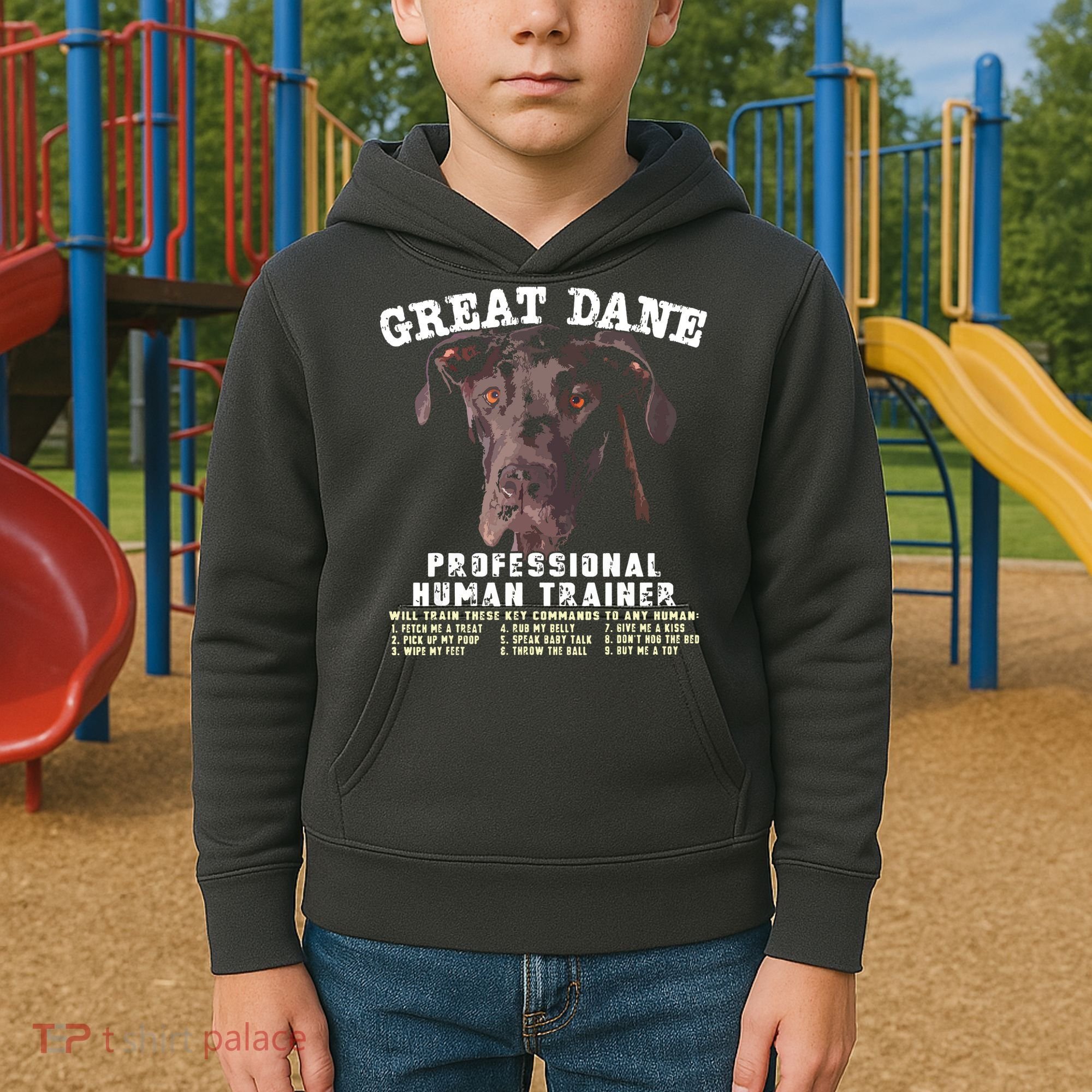 Great Dane Black Professional Human Trainer Kids Hoodie