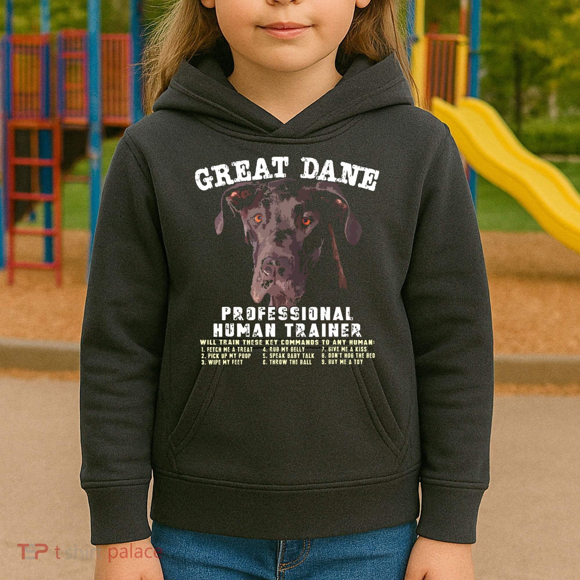 Great Dane Black Professional Human Trainer Kids Hoodie