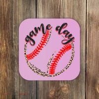 Game Day Baseball Life Softball Life Mom Mothers Day Leopard Coaster thumb 0