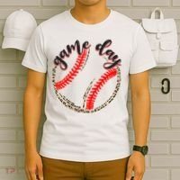 Game Day Baseball Life Softball Life Mom Mothers Day Leopard T-Shirt thumb 6
