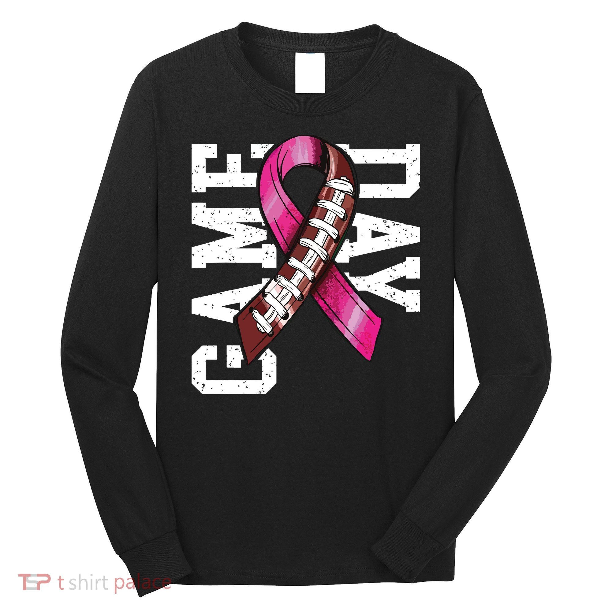 Game Day Breast Cancer Awareness Pink Football Ribbon Long Sleeve Shirt