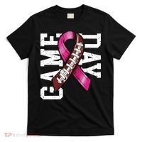 Game Day Breast Cancer Awareness Pink Football Ribbon T-Shirt thumb 0