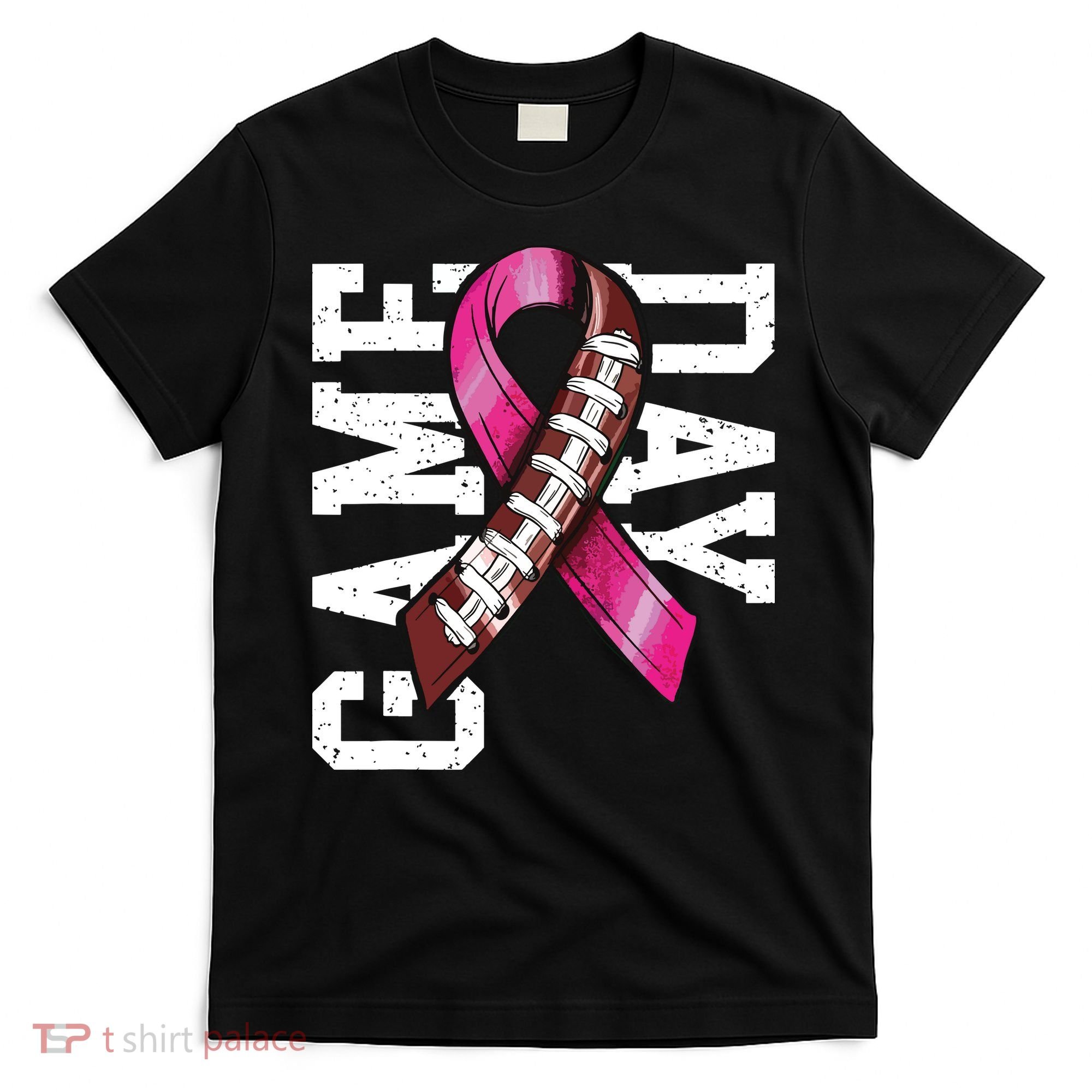 Game Day Breast Cancer Awareness Pink Football Ribbon T-Shirt