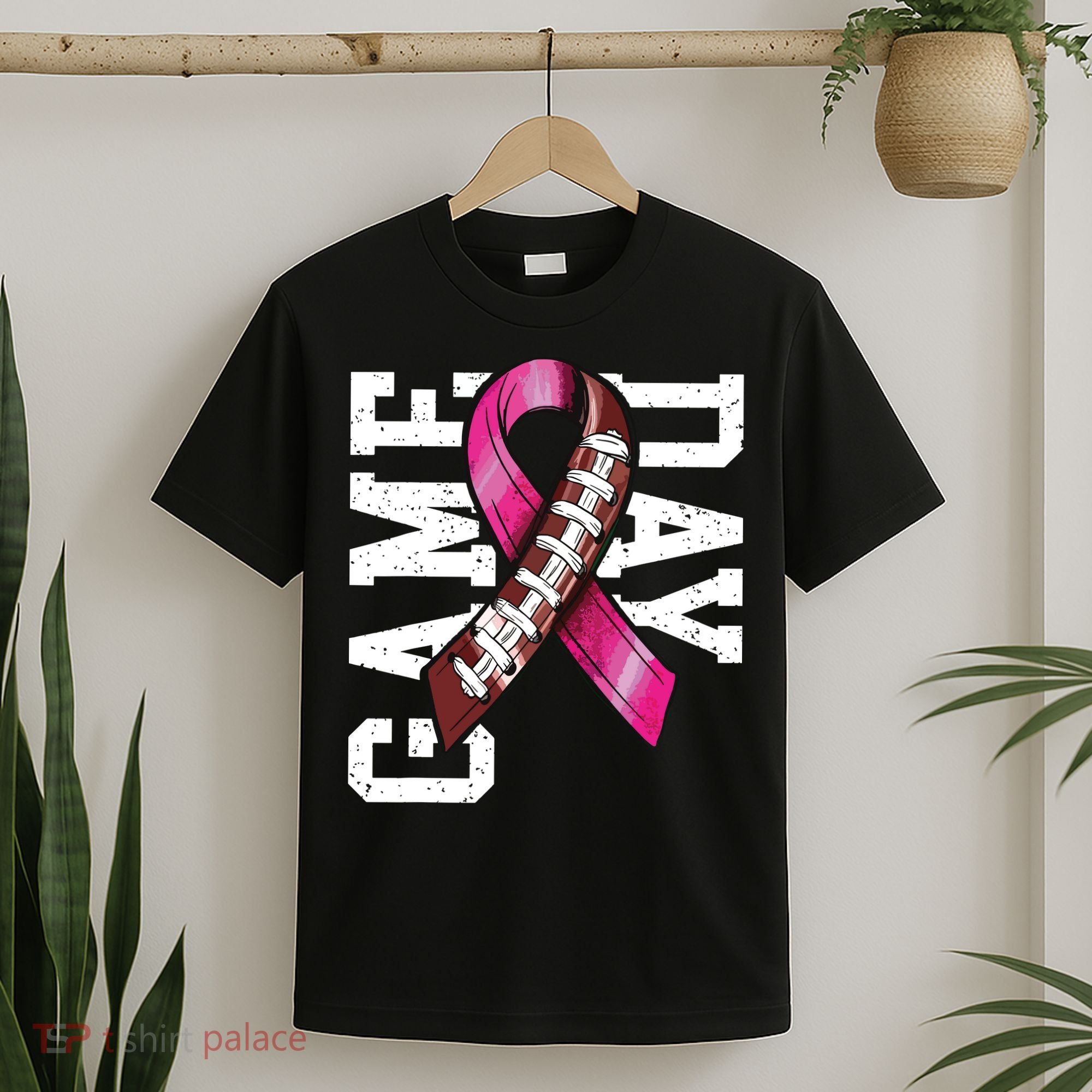 Game Day Breast Cancer Awareness Pink Football Ribbon T-Shirt