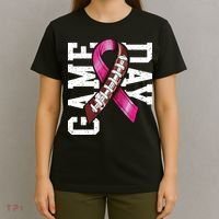 Game Day Breast Cancer Awareness Pink Football Ribbon T-Shirt thumb 4