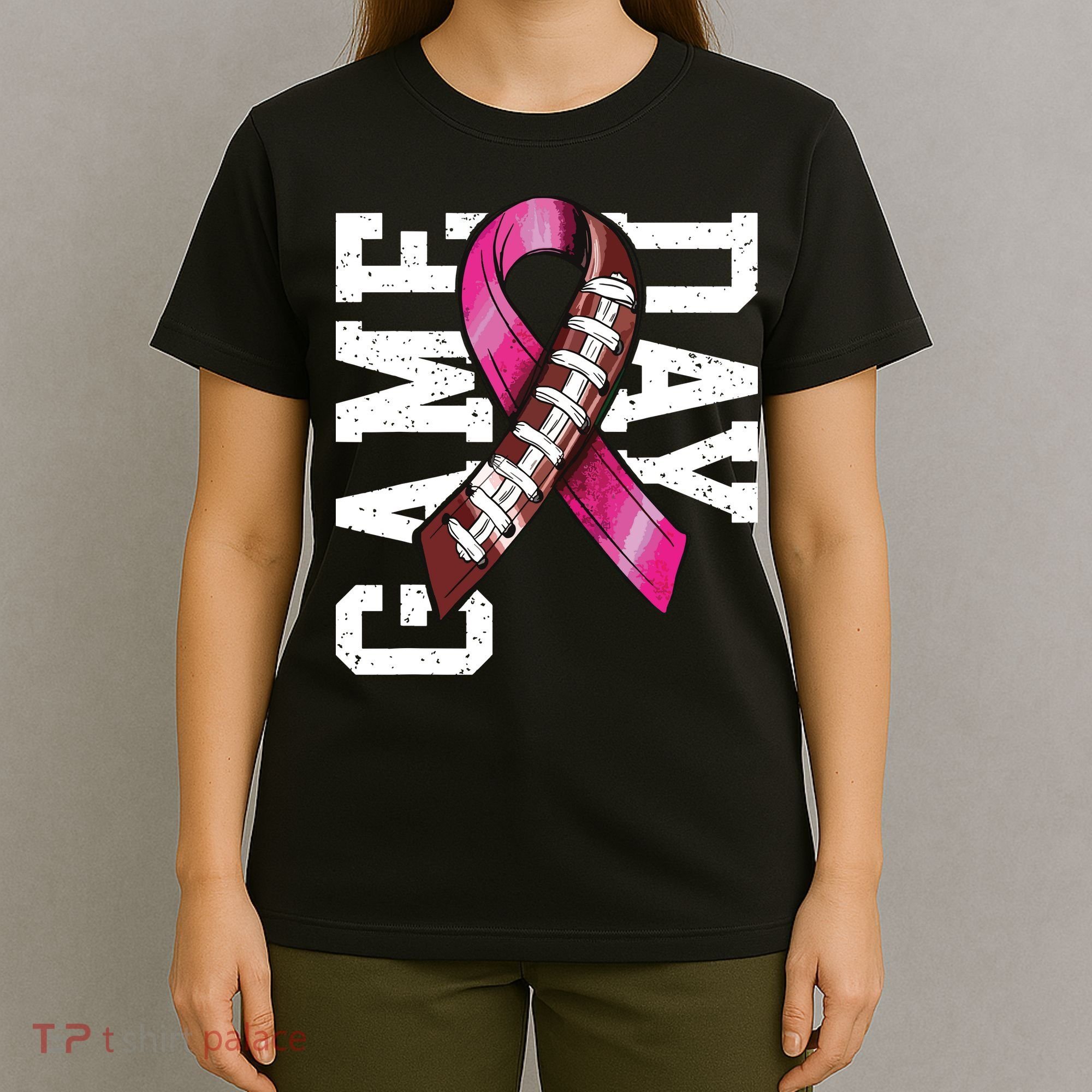 Game Day Breast Cancer Awareness Pink Football Ribbon T-Shirt