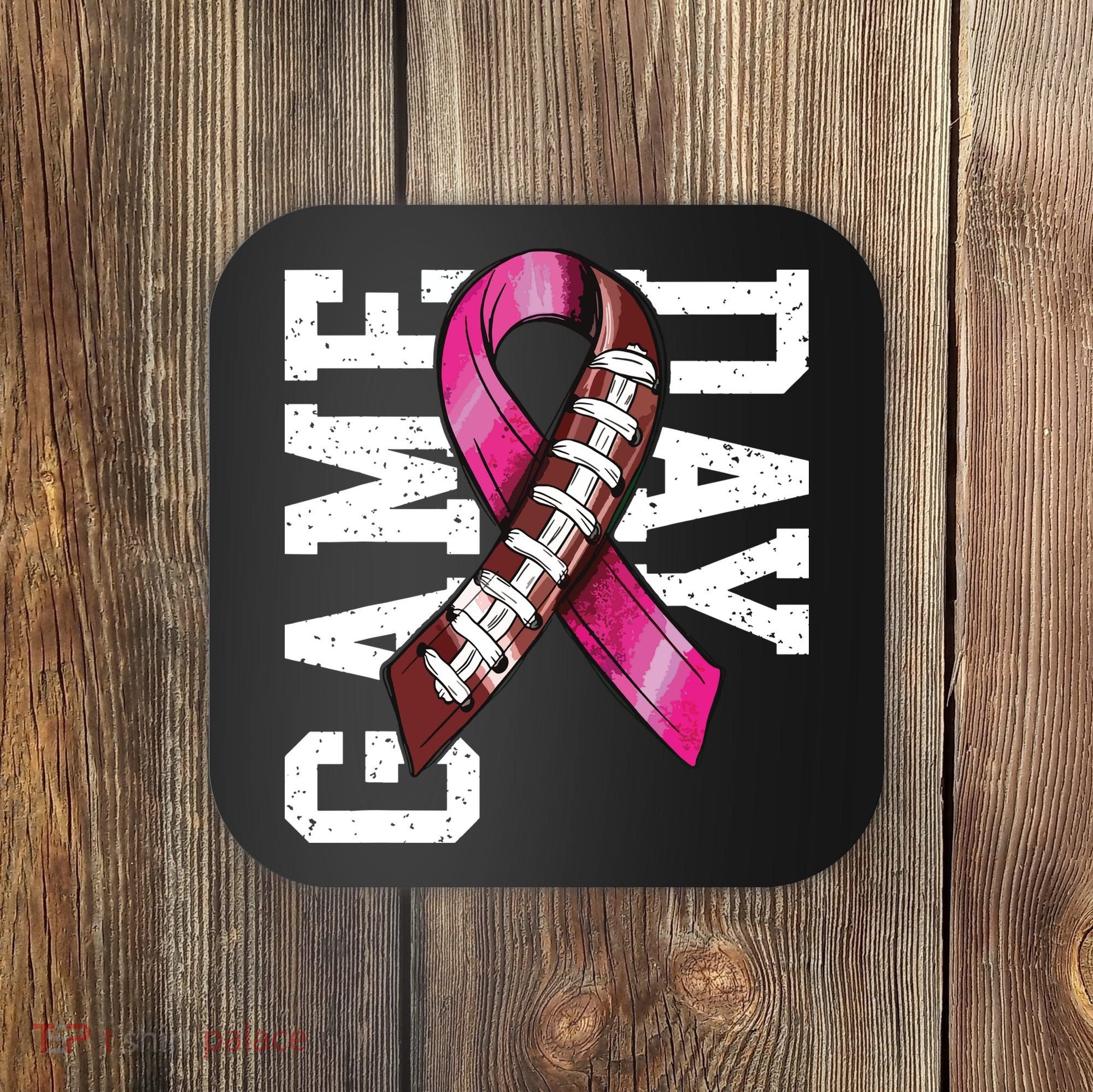 Game Day Breast Cancer Awareness Pink Football Ribbon Coaster