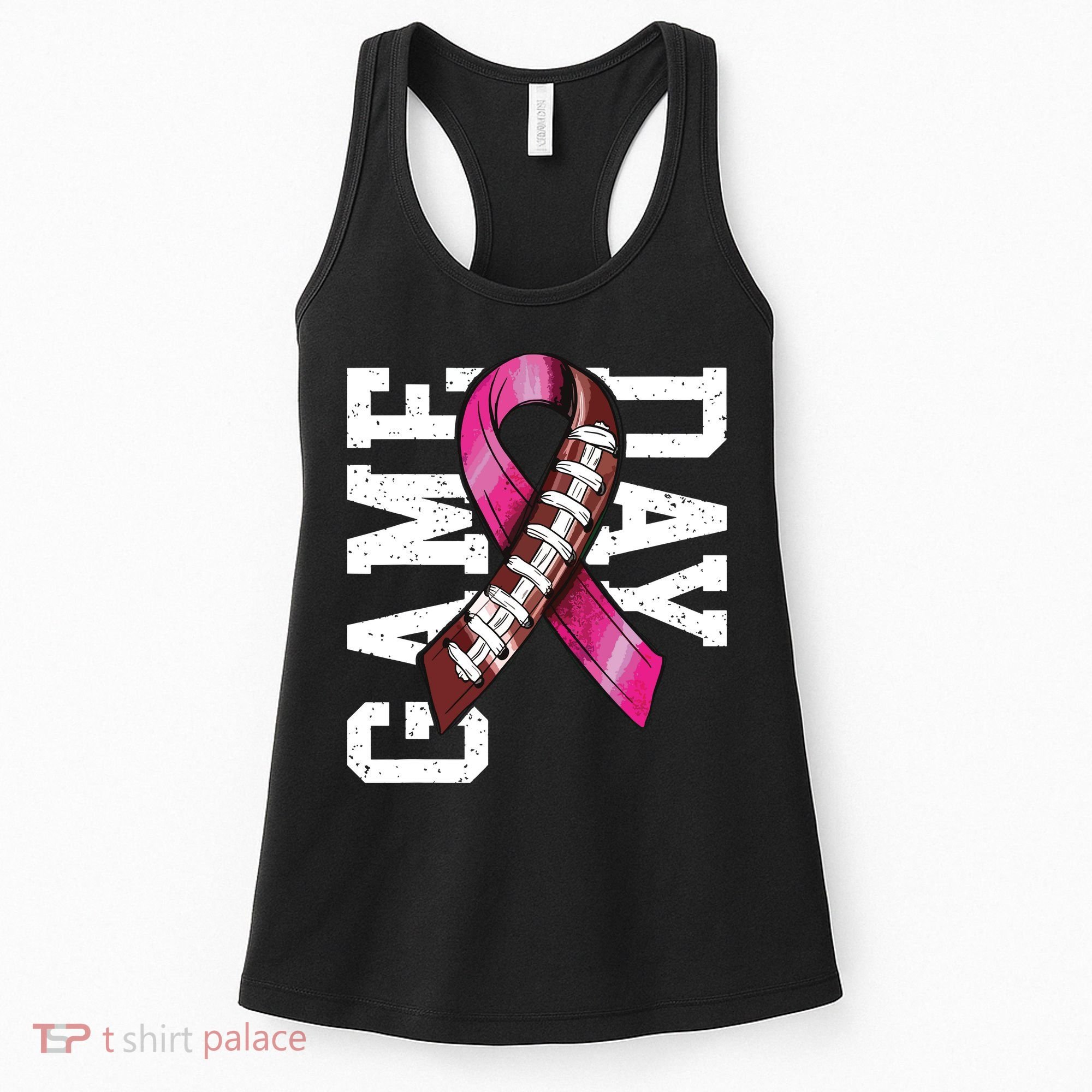 Game Day Breast Cancer Awareness Pink Football Ribbon Women's Tank Top