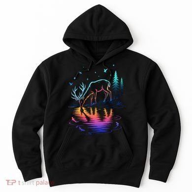 Glowing Deer By The Water: Nature Lover's Hoodie