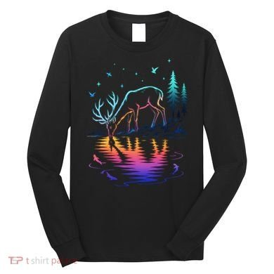 Glowing Deer By The Water: Nature Lover's Long Sleeve Shirt