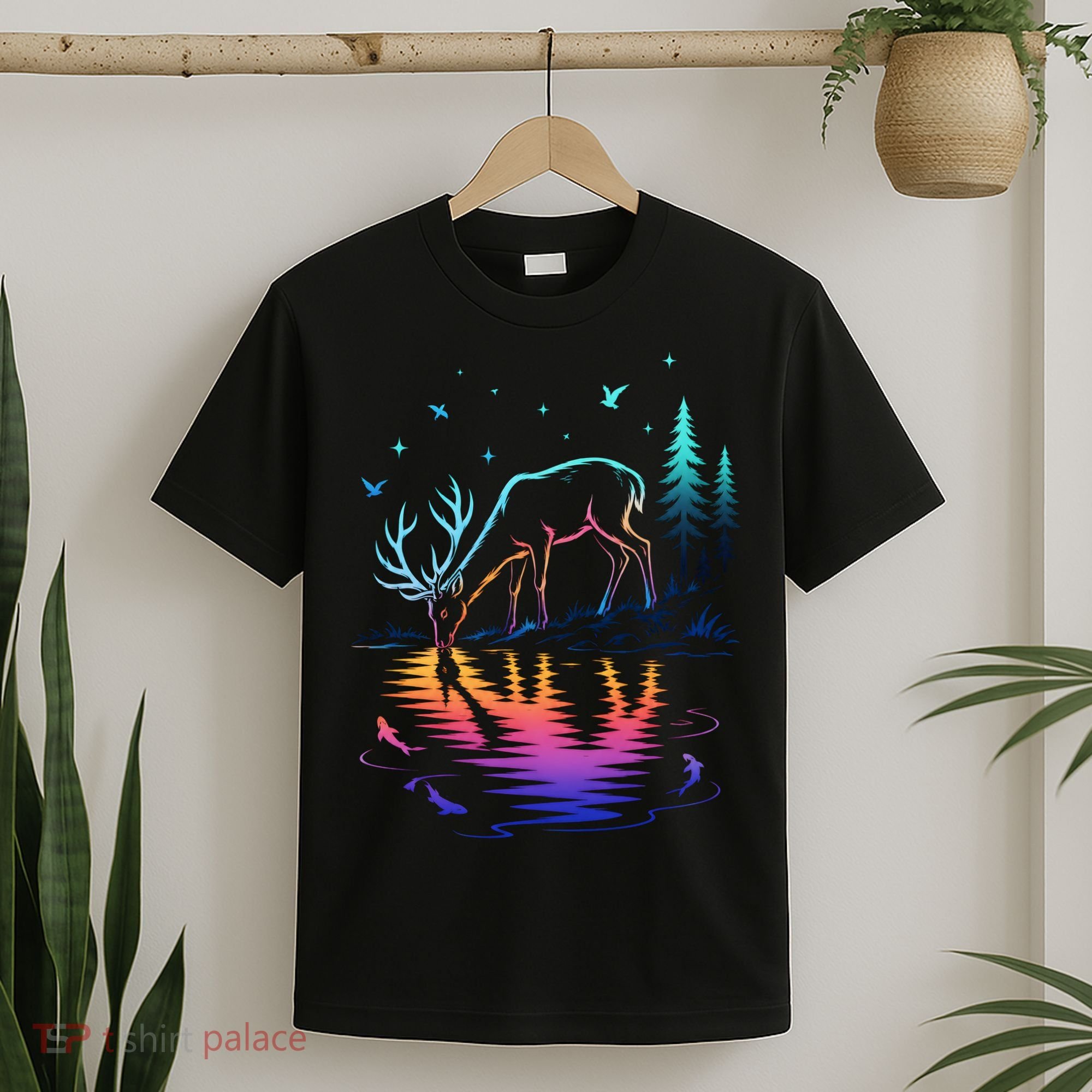 Glowing Deer By The Water: Nature Lover's T-Shirt