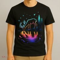Glowing Deer By The Water: Nature Lover's T-Shirt thumb 3