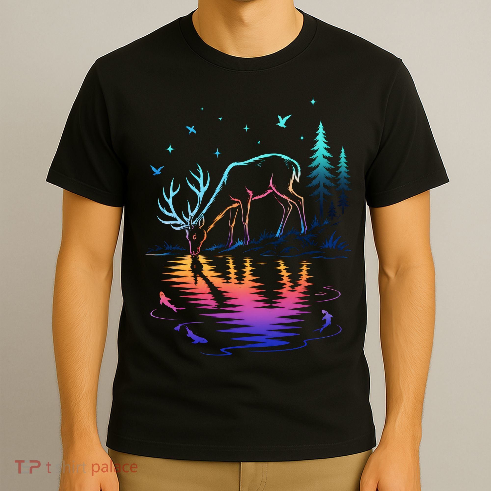 Glowing Deer By The Water: Nature Lover's T-Shirt
