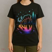 Glowing Deer By The Water: Nature Lover's T-Shirt thumb 4