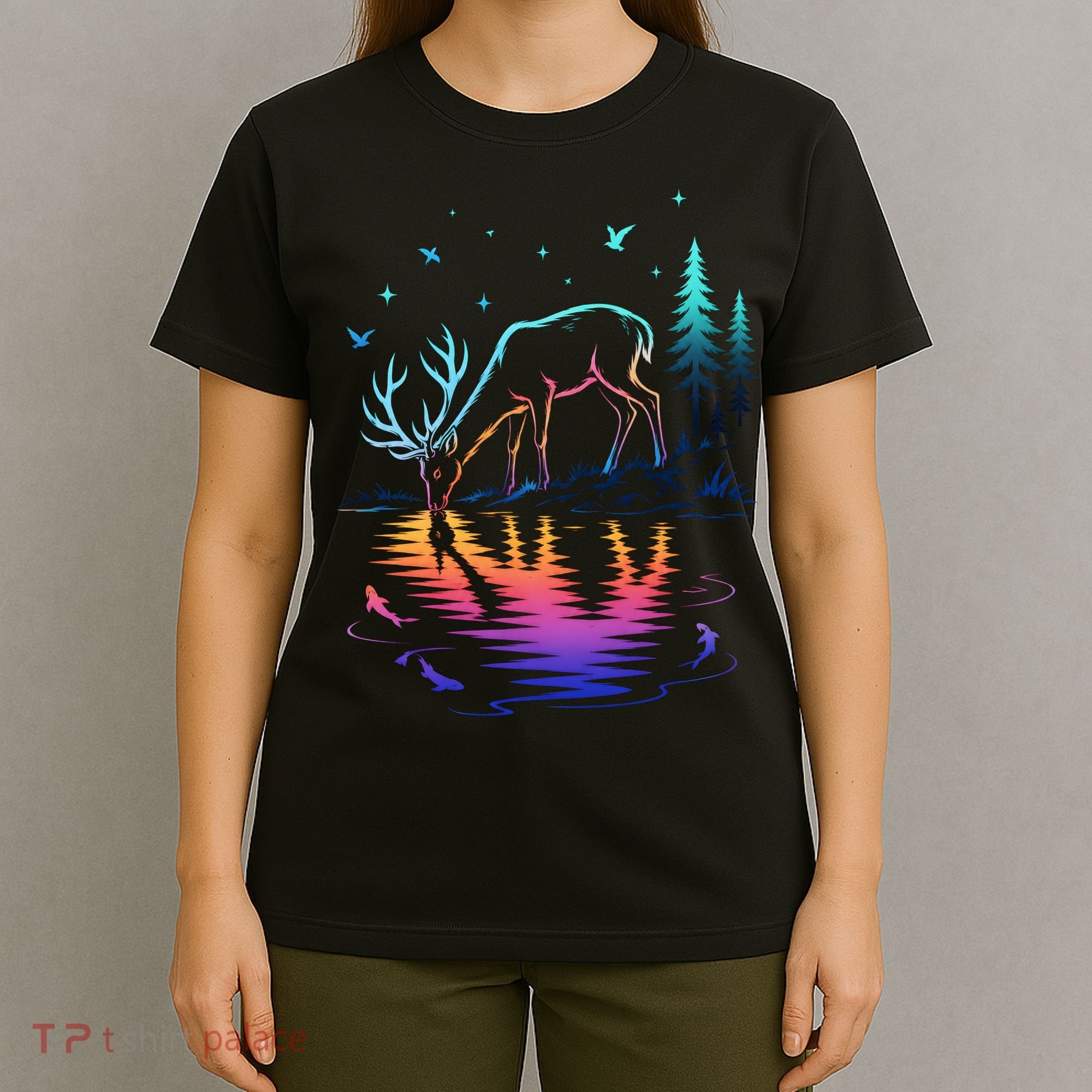 Glowing Deer By The Water: Nature Lover's T-Shirt