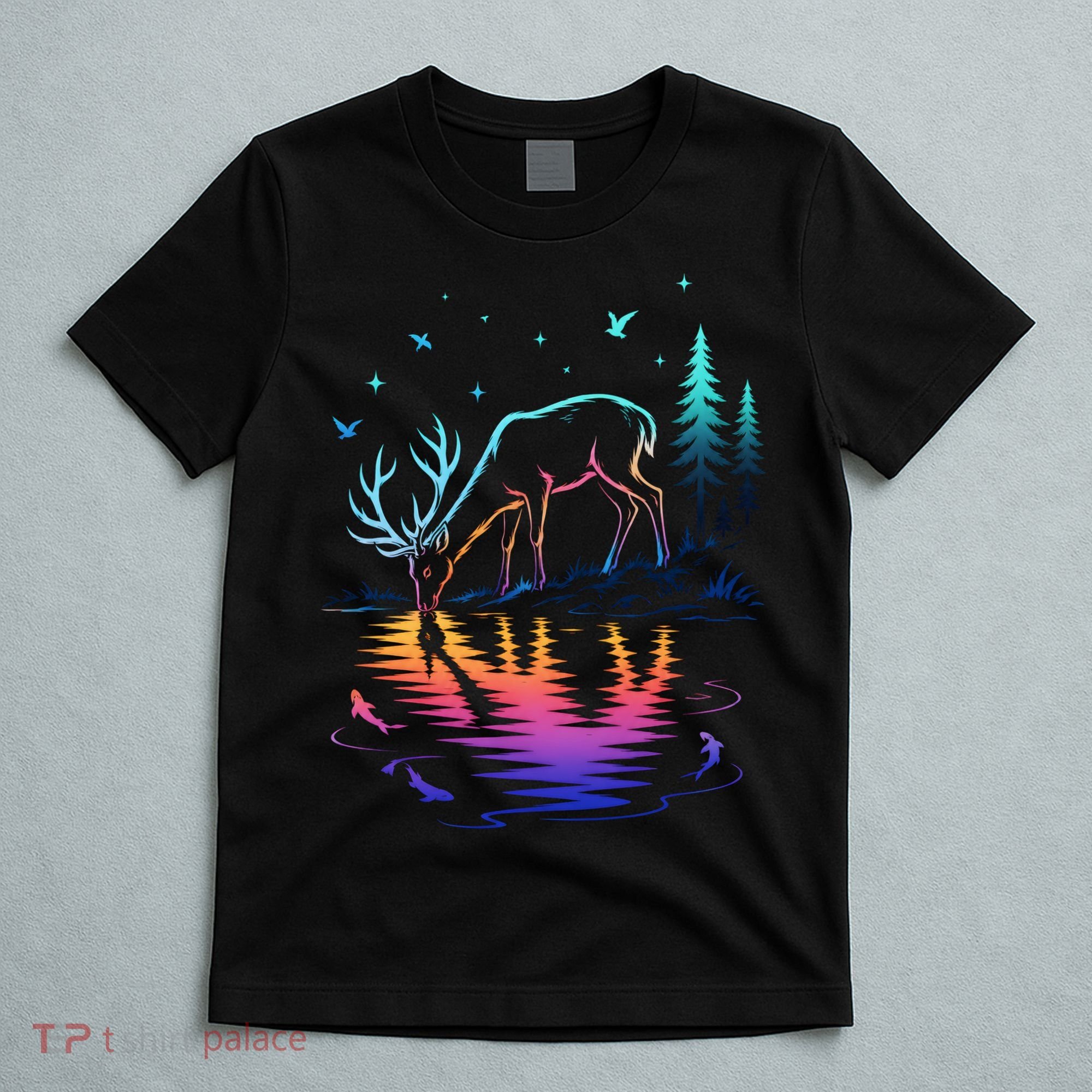 Glowing Deer By The Water: Nature Lover's T-Shirt