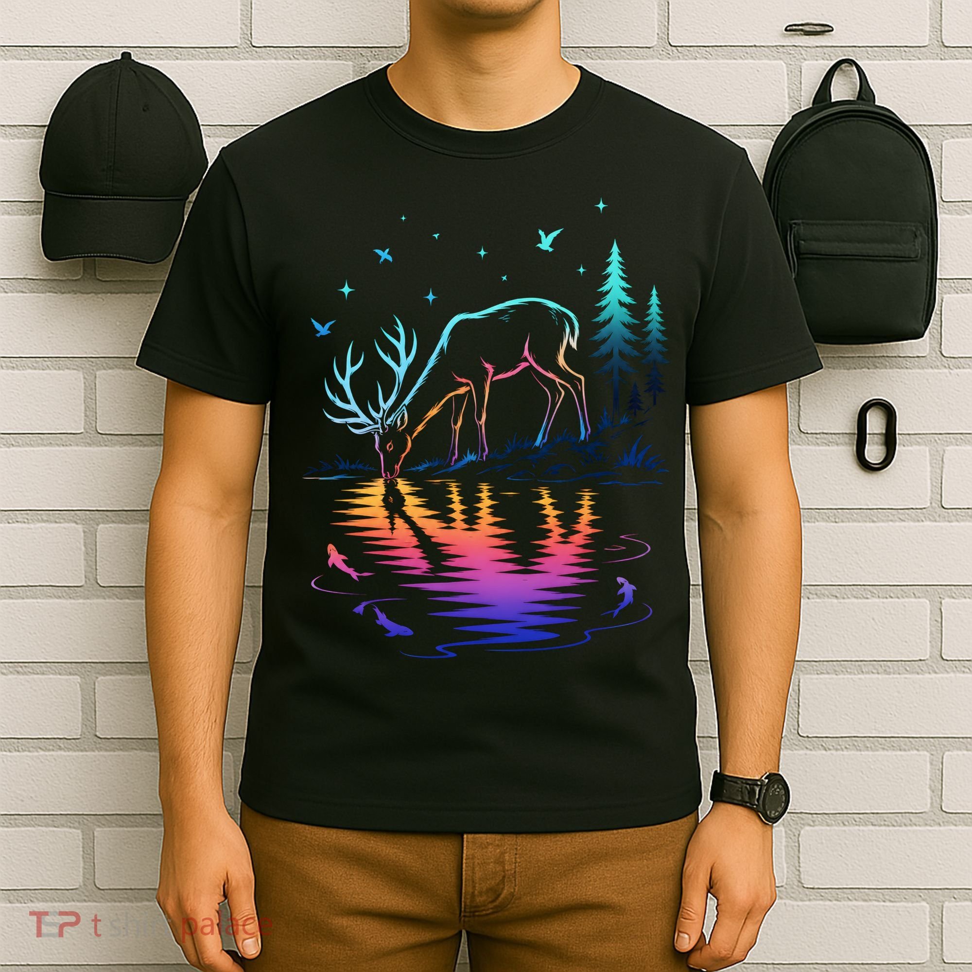 Glowing Deer By The Water: Nature Lover's T-Shirt