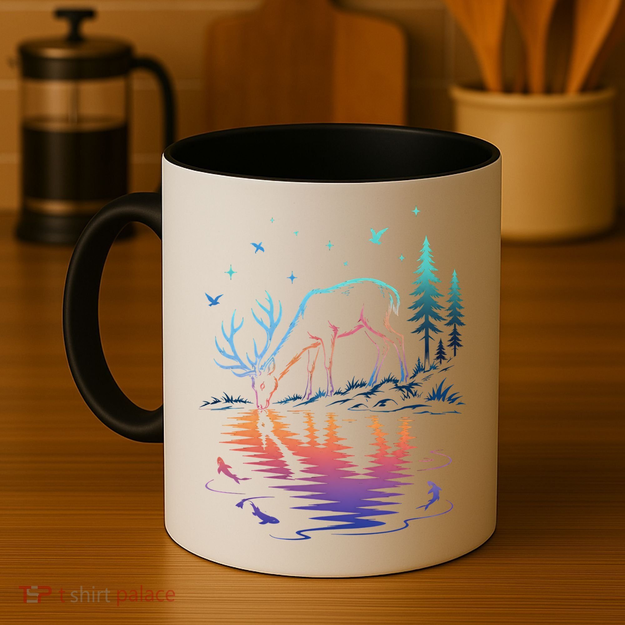 Glowing Deer By The Water: Nature Lover's Coffee Mug
