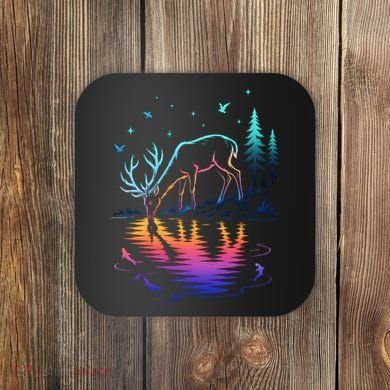 Glowing Deer By The Water: Nature Lover's Coaster