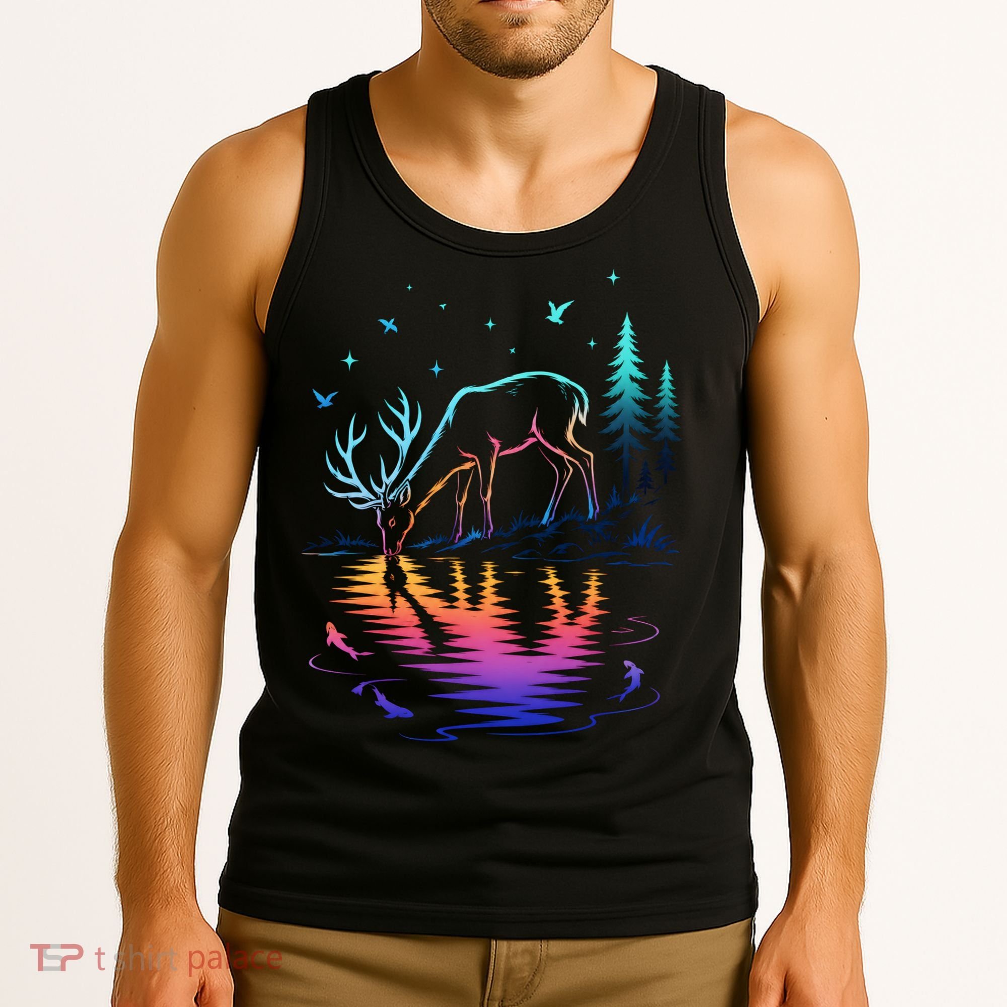 Glowing Deer By The Water: Nature Lover's Tank Top