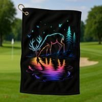 Glowing Deer By The Water: Nature Lover's Golf Towel thumb 1