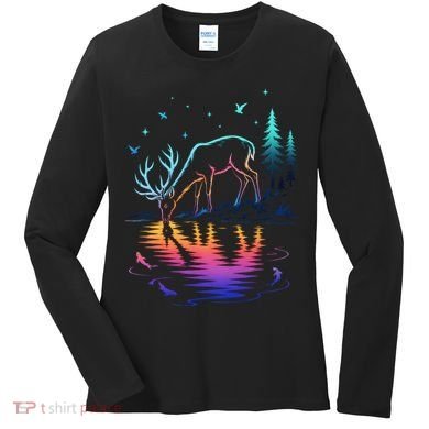 Glowing Deer By The Water: Nature Lover's Women's Long Sleeve Shirt