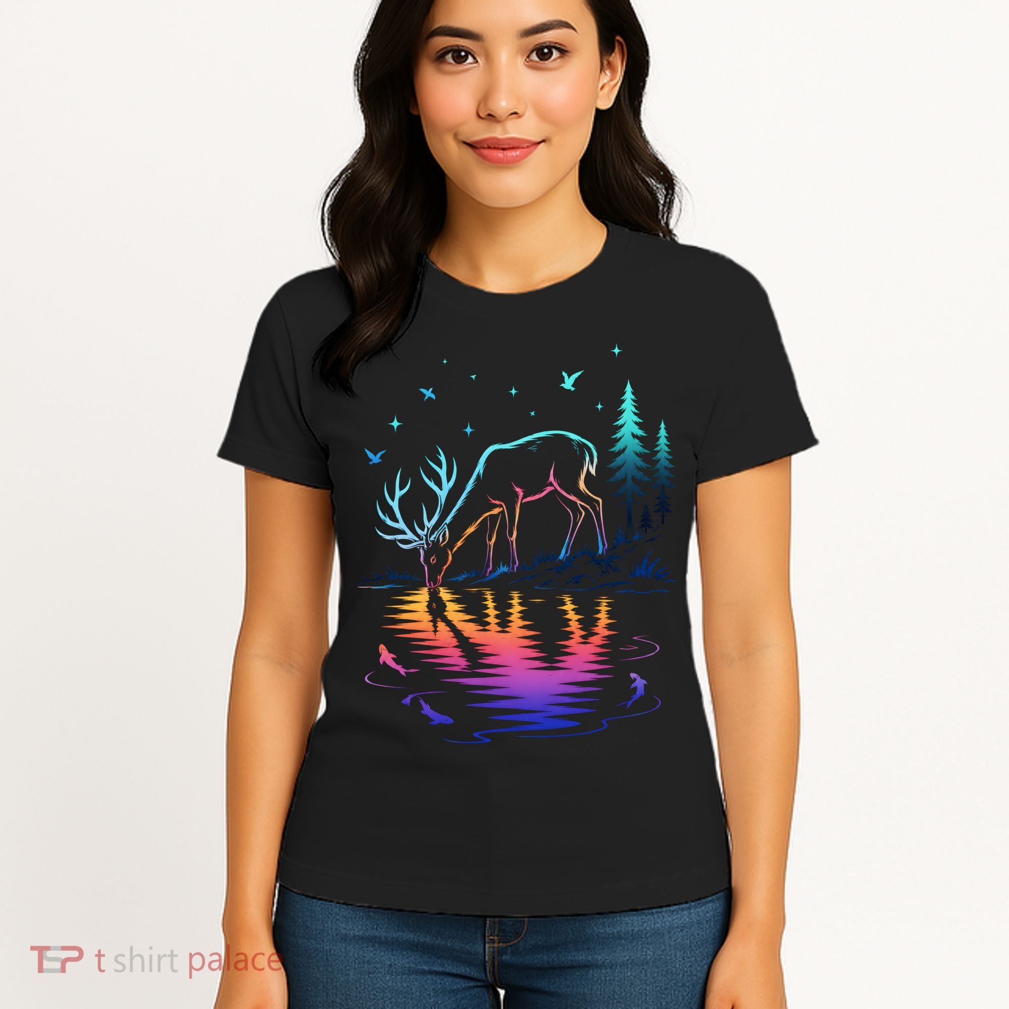 Glowing Deer By The Water: Nature Lover's Women's T-Shirt