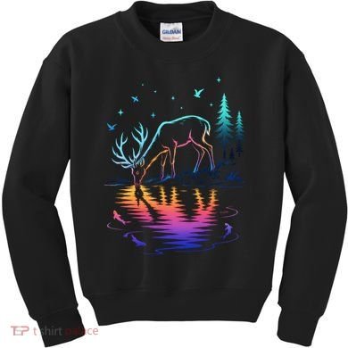 Glowing Deer By The Water: Nature Lover's Kids Sweatshirt