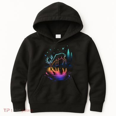 Glowing Deer By The Water: Nature Lover's Kids Hoodie