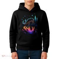 Glowing Deer By The Water: Nature Lover's Kids Hoodie thumb 4