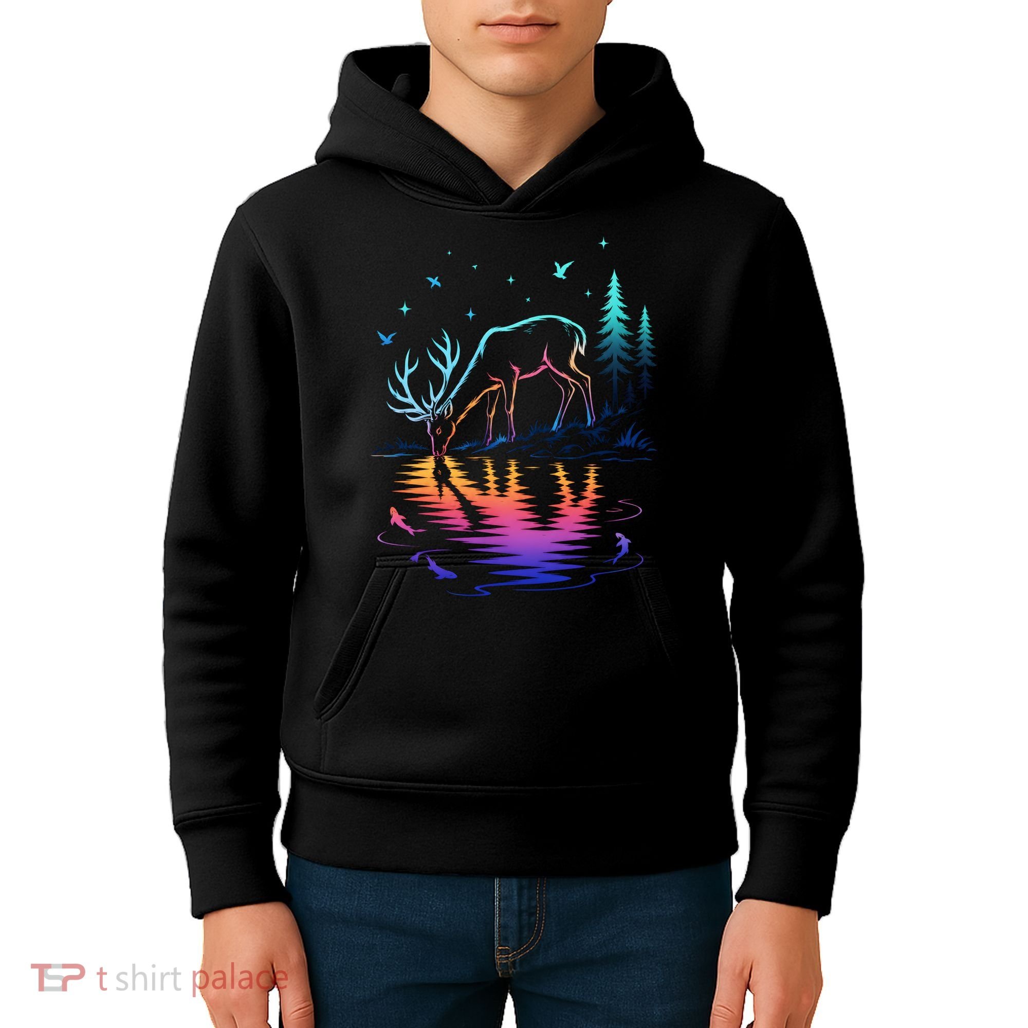 Glowing Deer By The Water: Nature Lover's Kids Hoodie