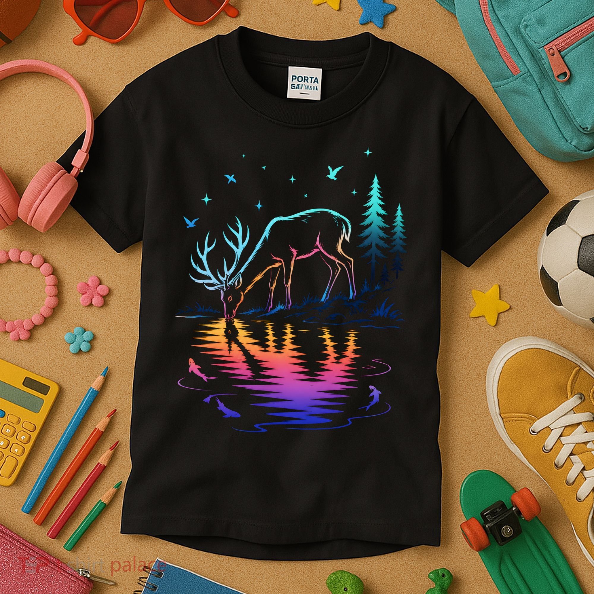 Glowing Deer By The Water: Nature Lover's Kids T-Shirt