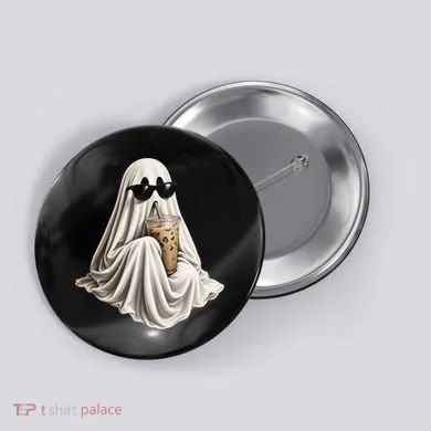 Ghost Drinking Coffee Button