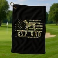 Gsp Dad Camo American Flag German Shorthaired Pointer Dog Golf Towel thumb 1