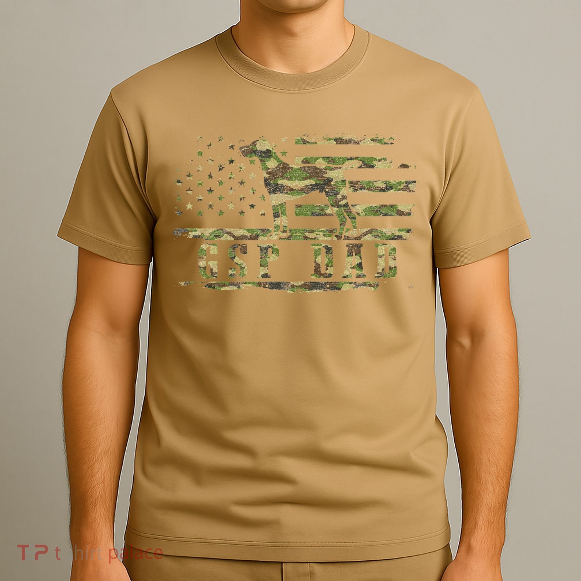 Gsp Dad Camo American Flag German Shorthaired Pointer Dog T-Shirt